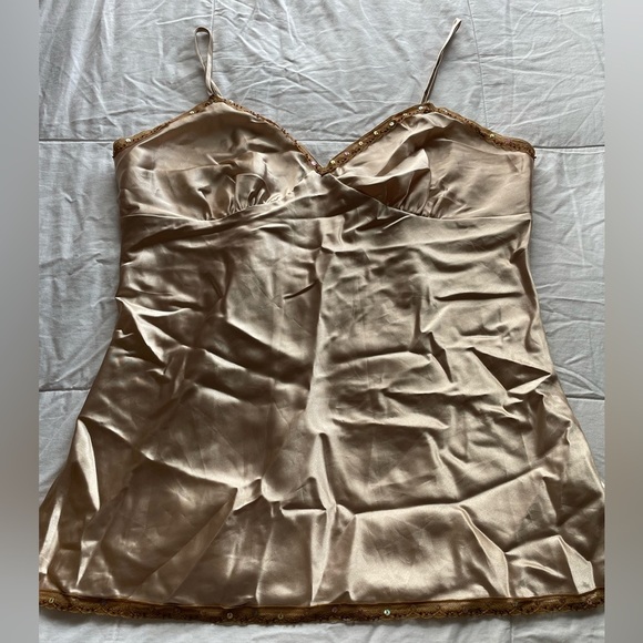Xhilaration Y2K Gold Satin Beaded Lace Trim Babydoll Cami Top XXL Fairy Bratz - Picture 1 of 9